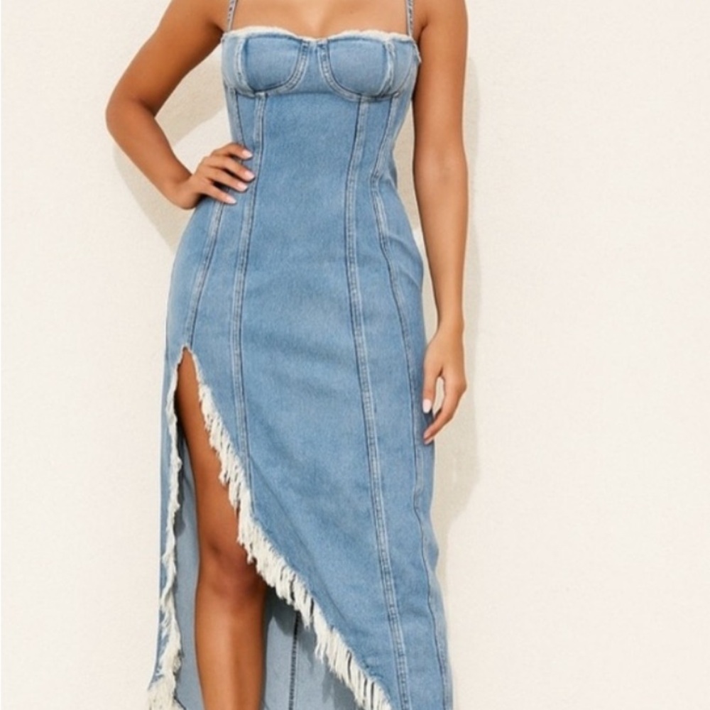 Good American Denim Blue High Low Dress